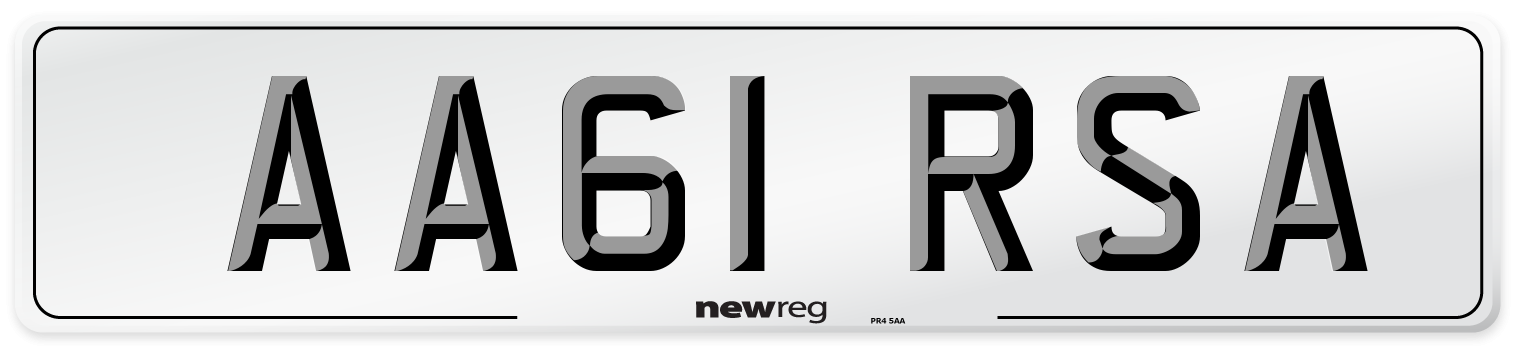 AA61 RSA Number Plate from New Reg